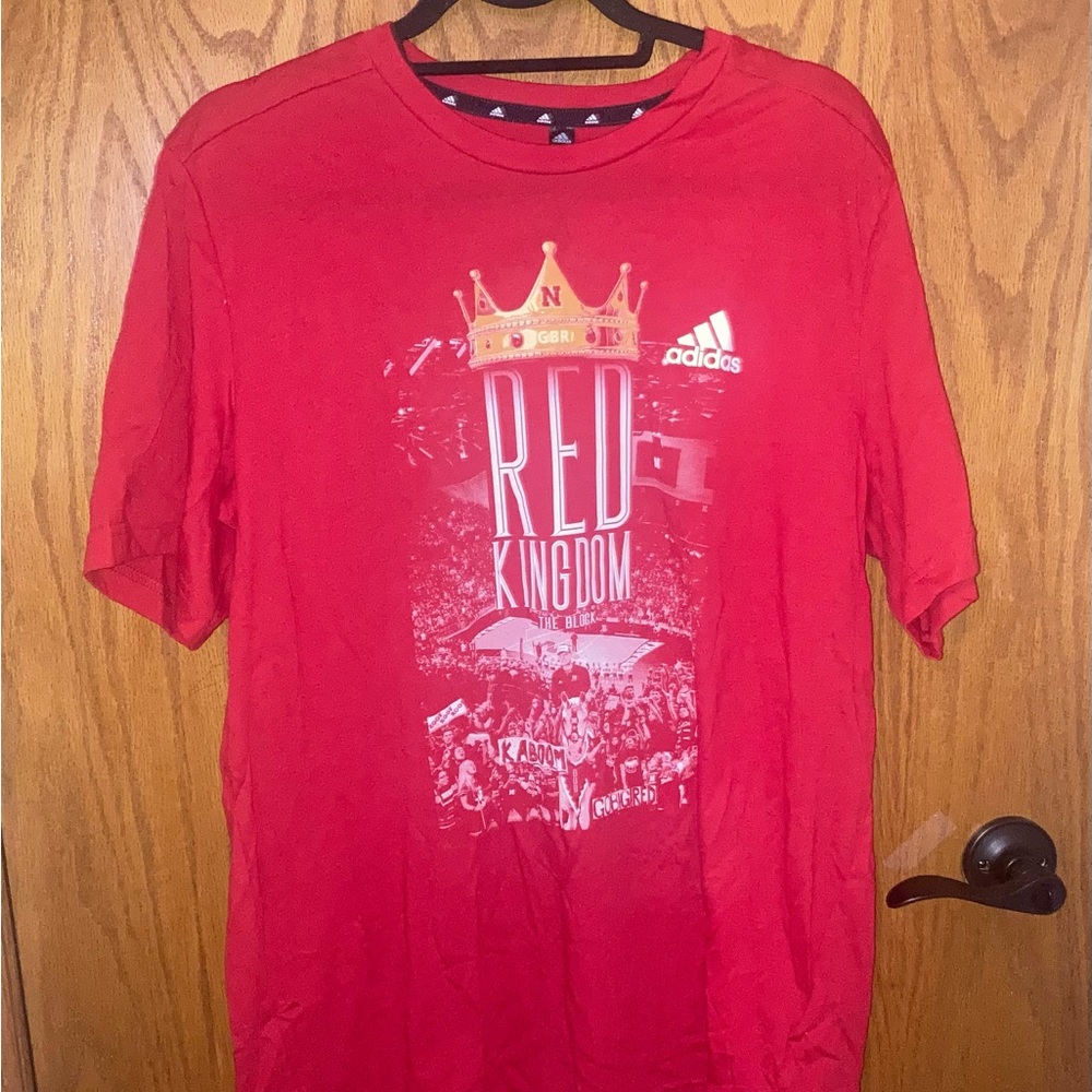 Adidas Husker Volleyball Red Kingdom T-Shirt Featuring John Cook. Size L.  NWT.